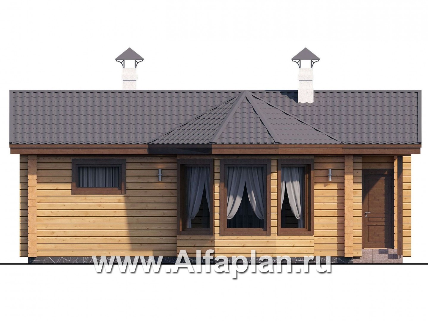 Проекты домов Альфаплан - Баня из клееного бруса с красивым эркером - изображение фасада №1