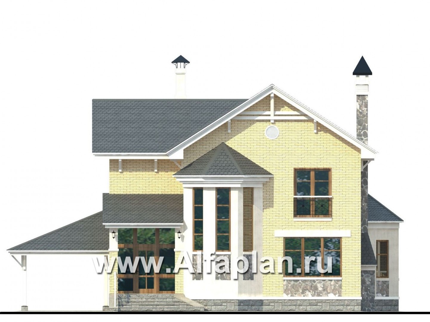 Проекты домов Альфаплан - «Лидер» - рациональный проект дома с навесом для машины - изображение фасада №1