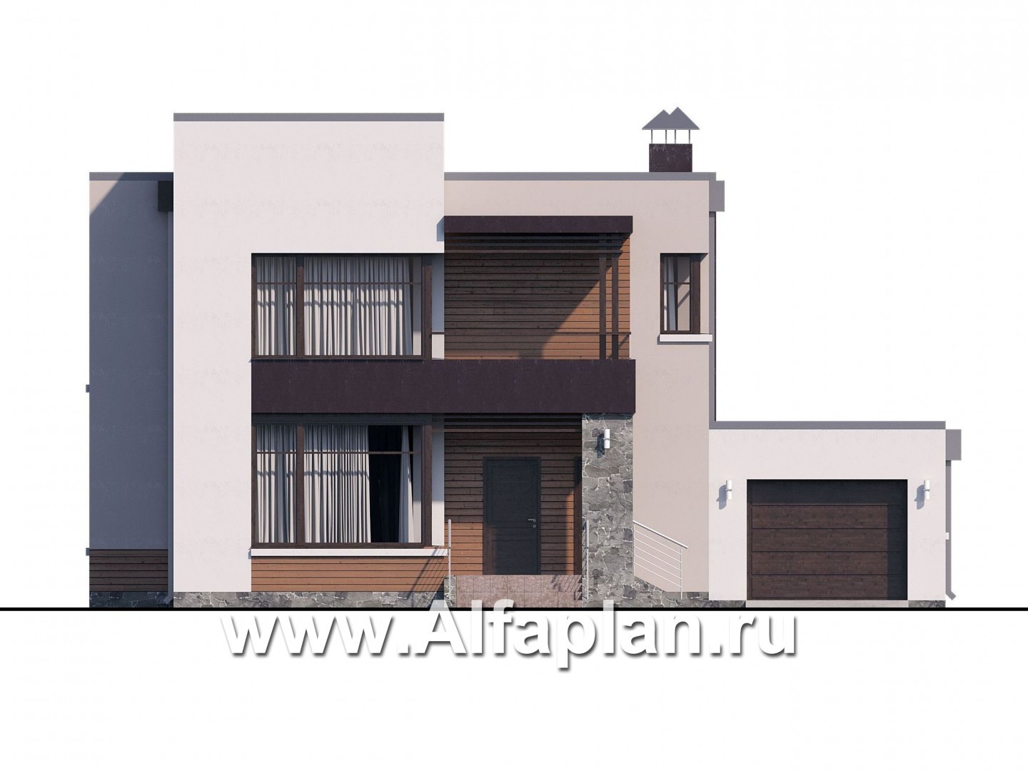 Проекты домов Альфаплан - «Эвр» - современный коттедж с плоской кровлей - изображение фасада №1