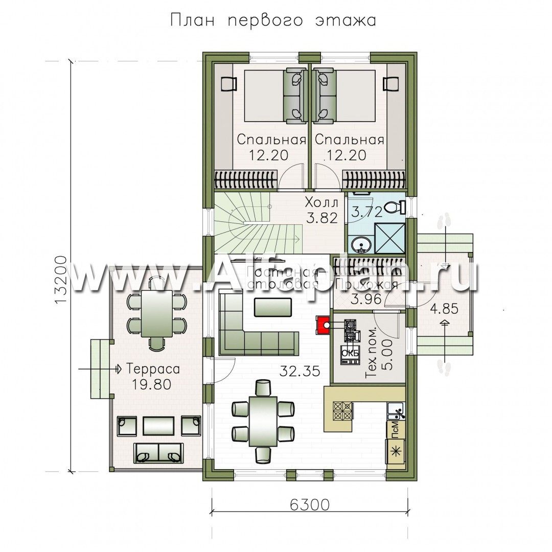 Проекты домов Альфаплан - «Омега» - рациональный коттедж с удобной планировкой - план проекта №1
