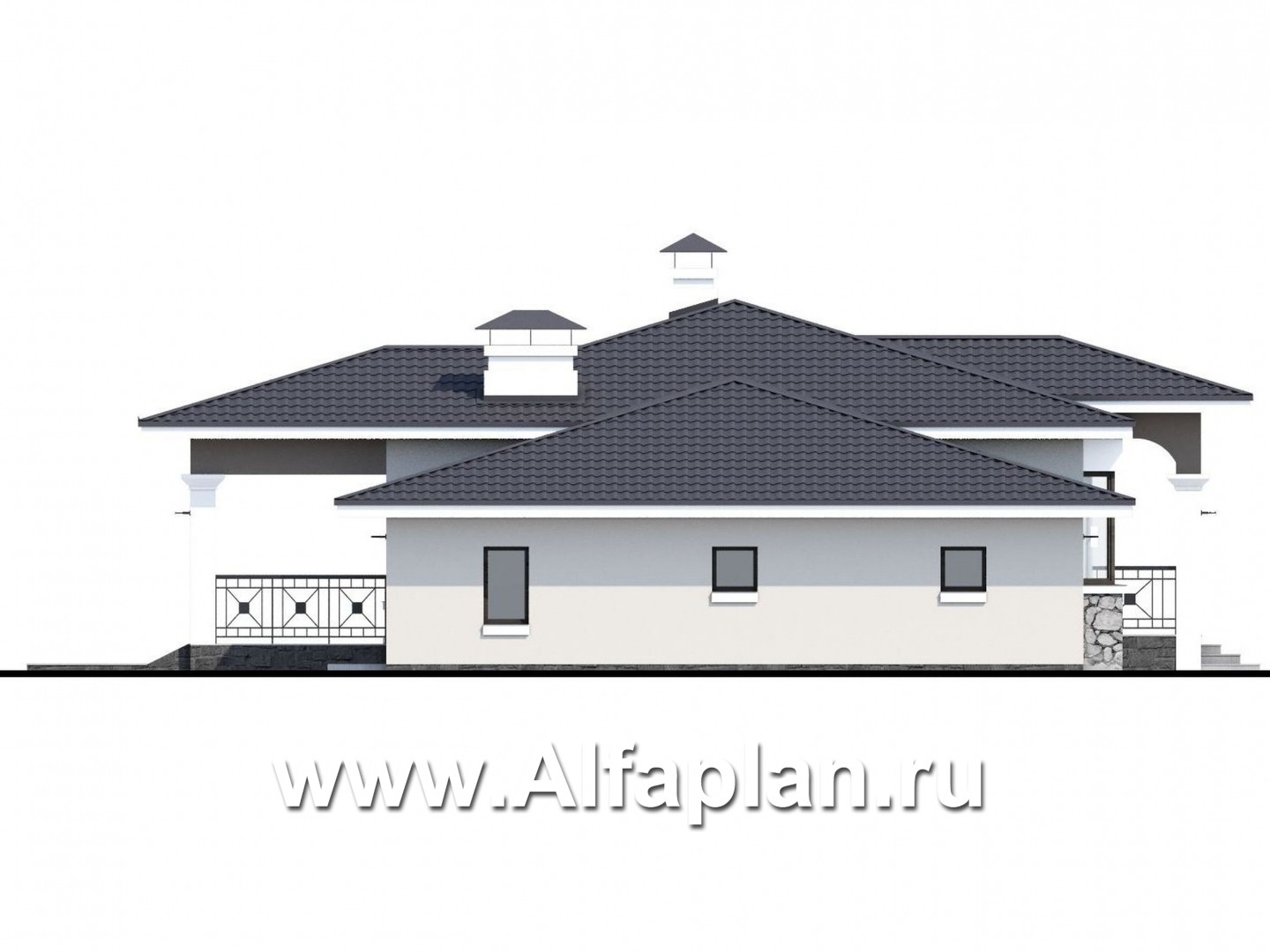 Проекты домов Альфаплан - "Новый свет" - проект одноэтажного дома с гаражом для небольшой семьи - изображение фасада №3