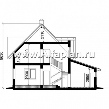 Проект дома с мансардой, планировка с террасой и кабинетом на 1 эт, с гаражом на 1 авто - превью план дома