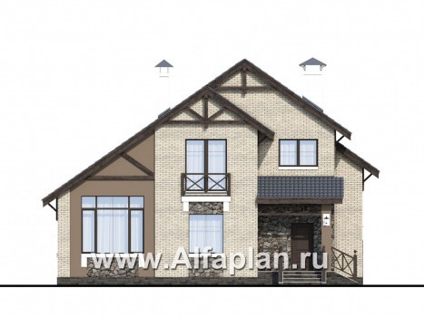 Проекты домов Альфаплан - «Простор» - компактный кирпичный дом с просторной гостиной - превью фасада №1