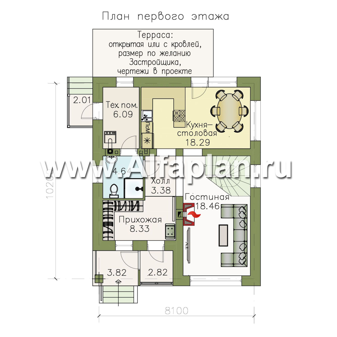 «Бухта счастья» - проект двухэтажного дома из кирпича, 3 спальни, в совремнном стиле - план дома