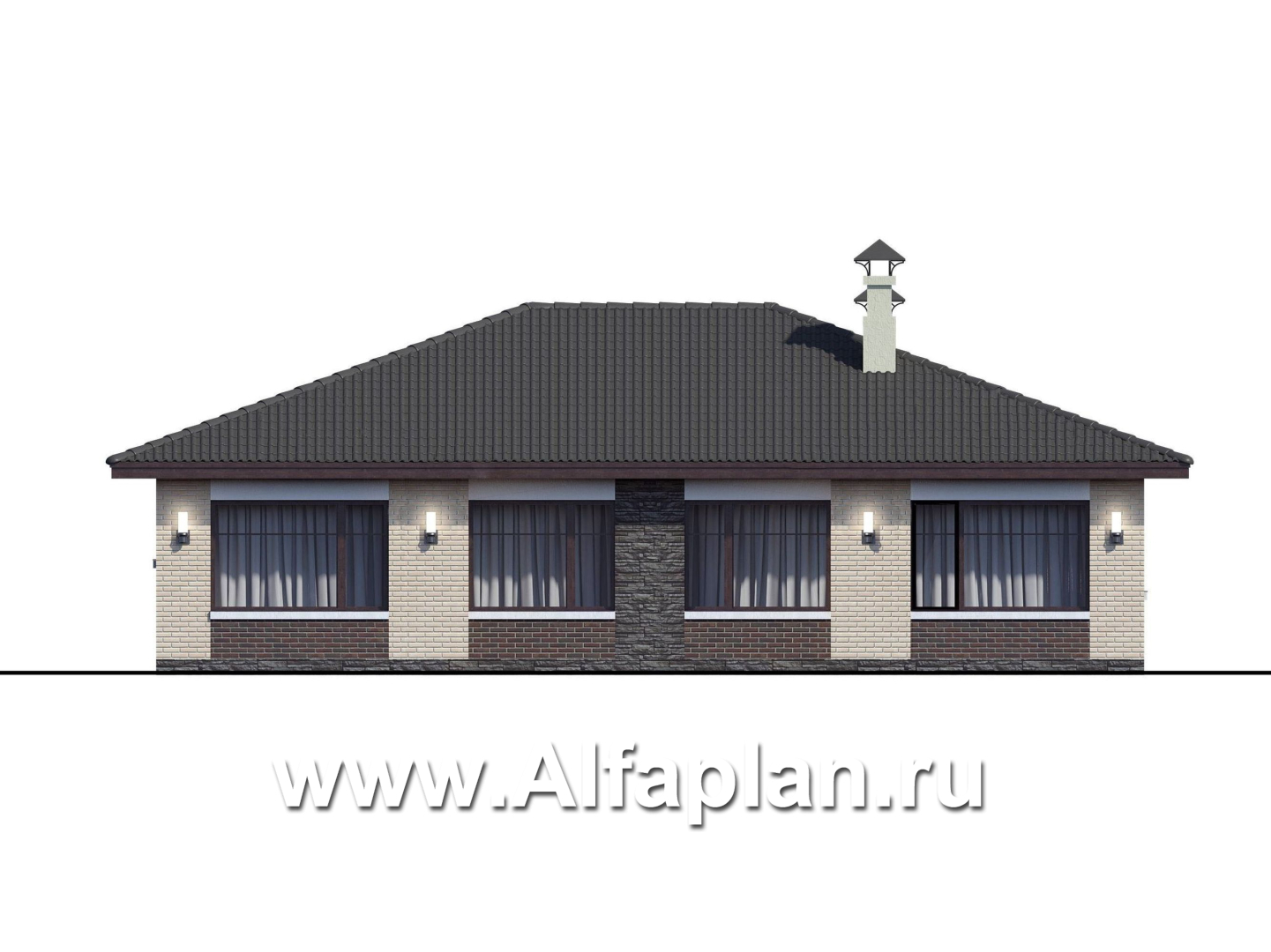 Проекты домов Альфаплан - «Леда» - одноэтажный коттедж с четырьмя комнатами и террасой - изображение фасада №4
