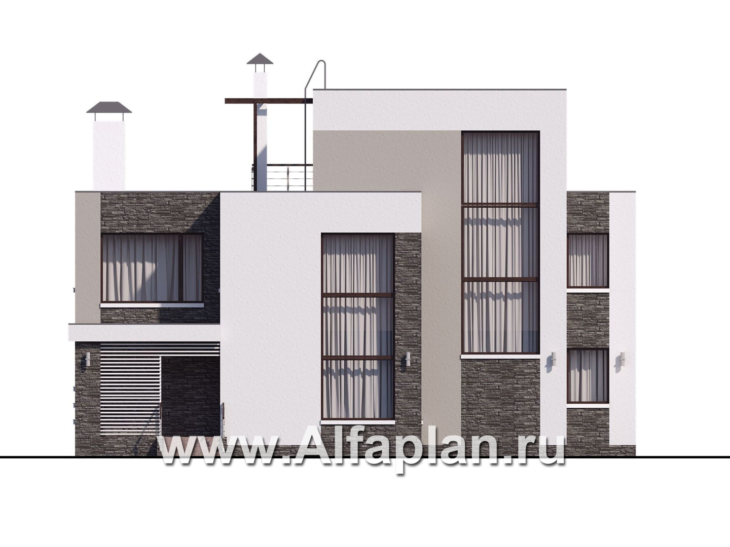 Проекты домов Альфаплан - « Альстер» — трехэтажный коттедж с эксплуатируемой кровлей - изображение фасада №1