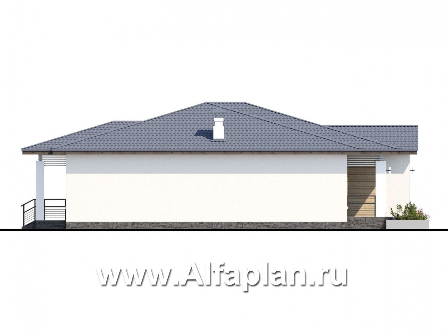 Проекты домов Альфаплан - «Калипсо» - комфортабельный одноэтажный дом c террасой - изображение фасада №3