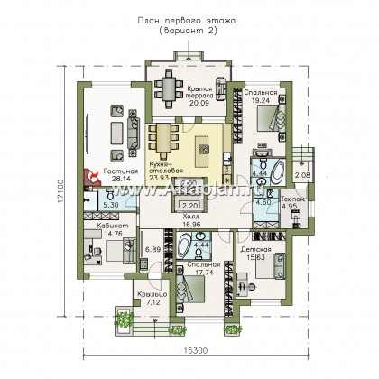 Проекты домов Альфаплан - «Калипсо» - комфортабельный одноэтажный дом c террасой - превью плана проекта №2