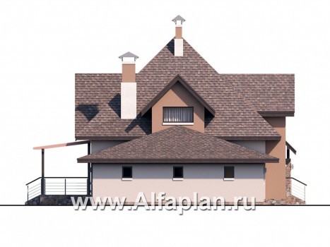 «Орион» - красивый проект дома с мансардой, из кирпича или газобетона, с террасой и с гаражом, современный стиль - превью фасада дома