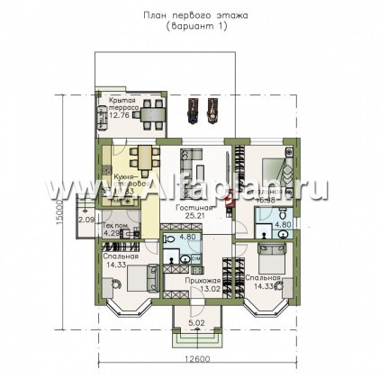 Проекты домов Альфаплан - "Новый свет" - проект одноэтажного дома для небольшой семьи - превью плана проекта №1