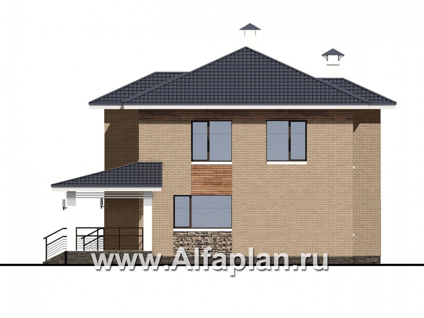 Проекты домов Альфаплан - «Светлая полоса» - современный коттедж со вторым светом - изображение фасада №2