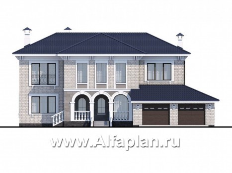 «Меньшиков» - проект двухэтажного дома, с террасой и с гаражом,вилла в стиле эклектика - превью фасада дома
