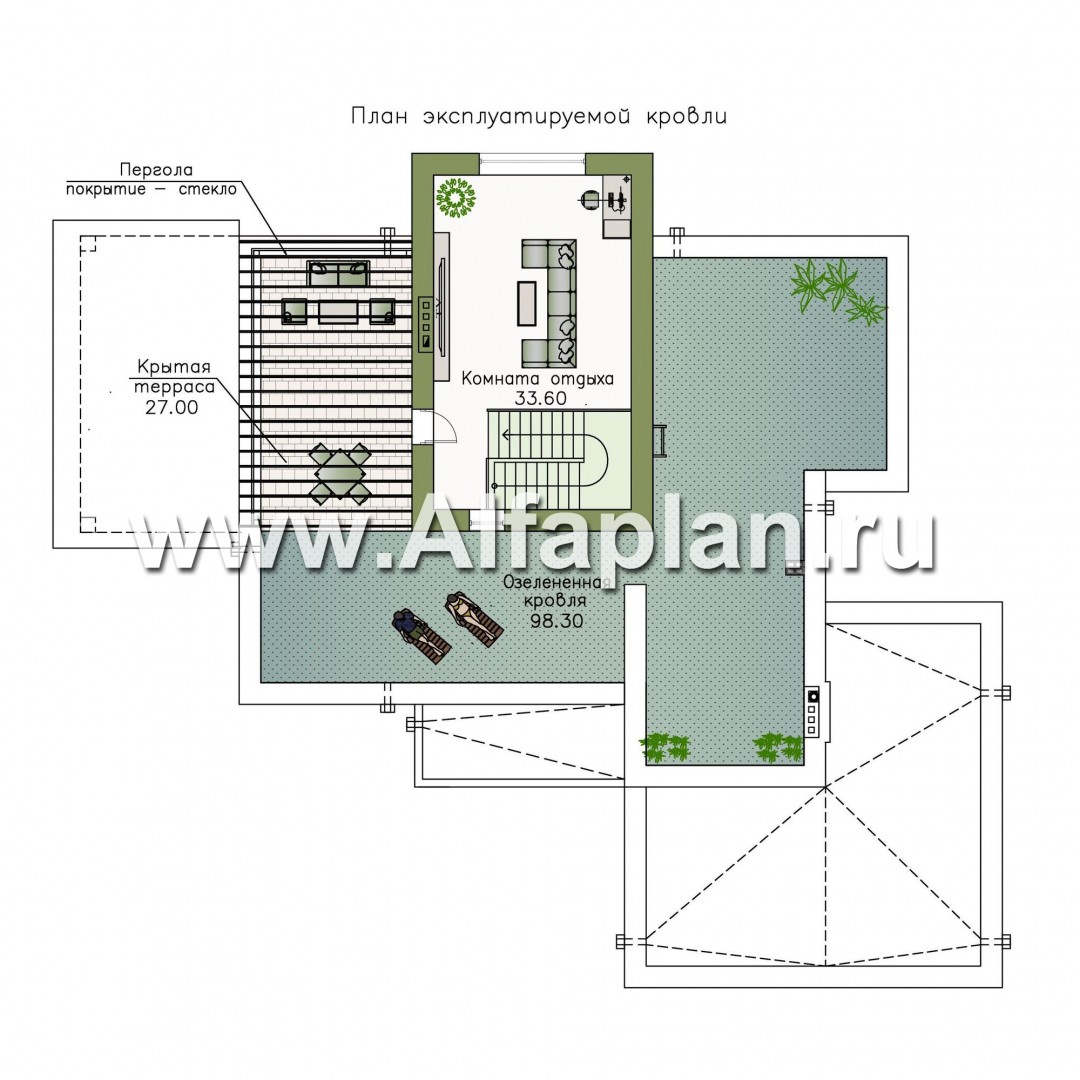 Проекты домов Альфаплан - «Эндр» — большая вилла с гаражом и  с эксплуатируемой кровлей - план проекта №3
