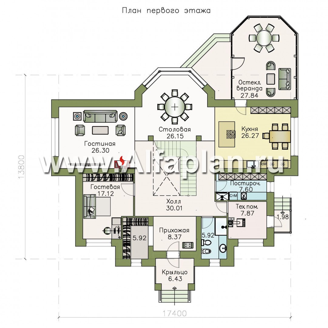 Проекты домов Альфаплан - «Воронцов» - комфортабельная вилла для большой семьи - изображение плана проекта №1
