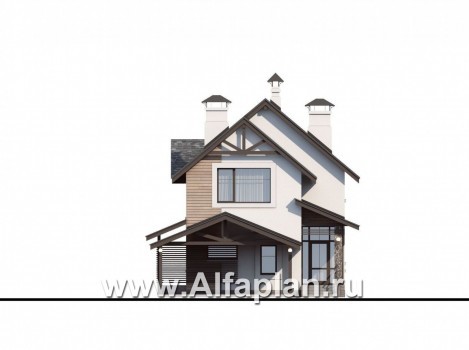 Проекты домов Альфаплан - «Гольфстрим» - дом с навесом для 2-х машин для узкого участка - превью фасада №1