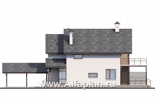 Проекты домов Альфаплан - «Гольфстрим» - дом с навесом для 2-х машин для узкого участка - превью фасада №2
