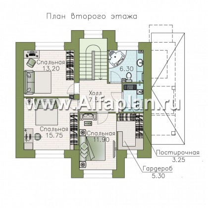 Проекты домов Альфаплан - Загородный дом с четырьмя спальными комнатами - превью плана проекта №2