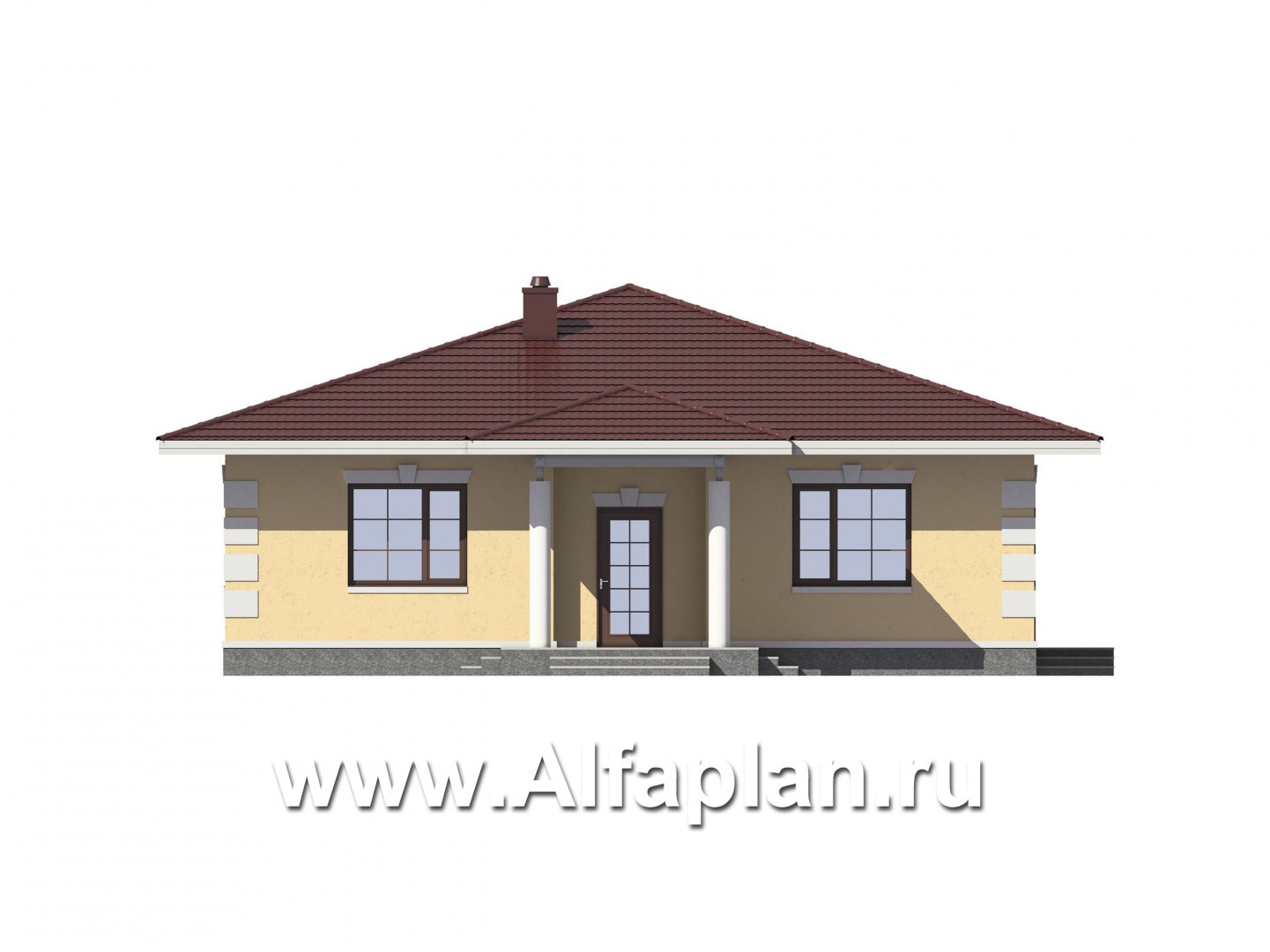 Проекты домов Альфаплан - Одноэтажный дом с удобной планировкой - изображение фасада №1