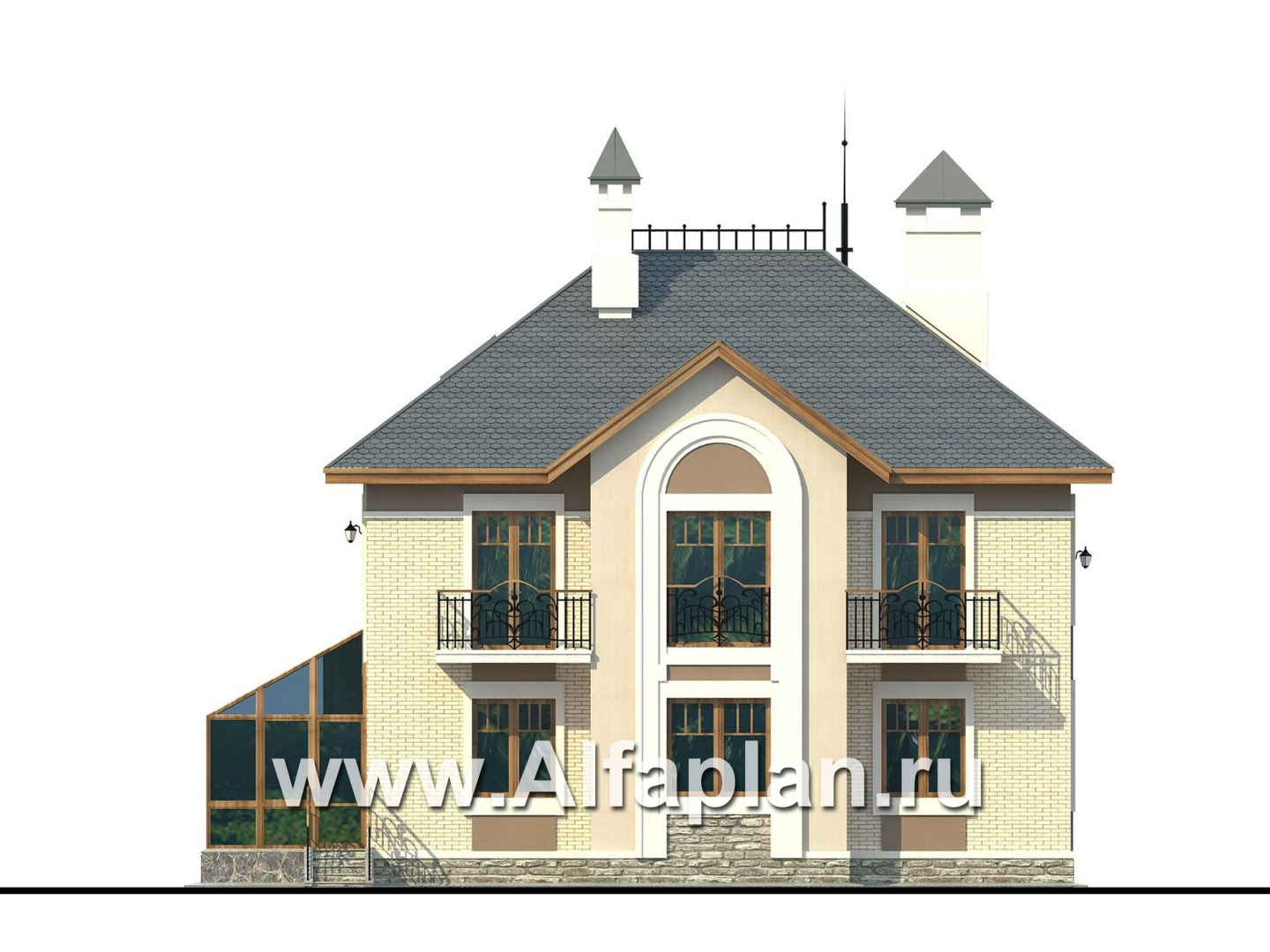 Проекты домов Альфаплан - «Разумовский» - элегантный загородный дом - изображение фасада №4