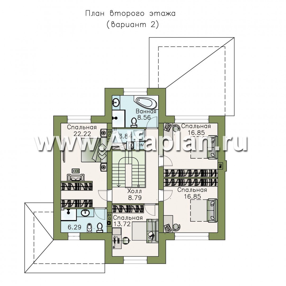 «Семь ветров» - проект двухэтажного дома, лестница в центре, с террасой, в стиле эклектика - план дома
