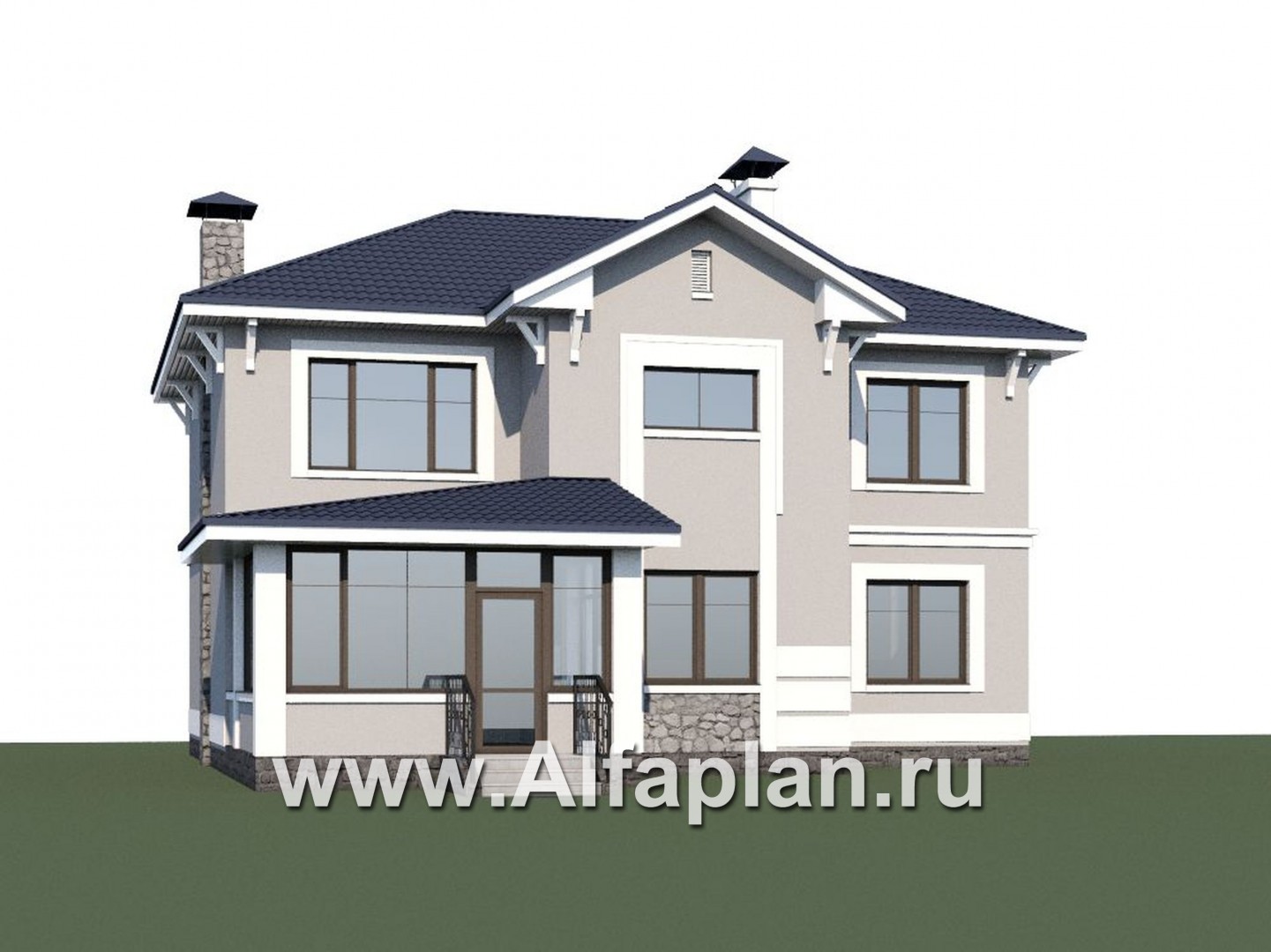 «Семь ветров» - проект двухэтажного дома, лестница в центре, с террасой, в стиле эклектика - дизайн дома №1