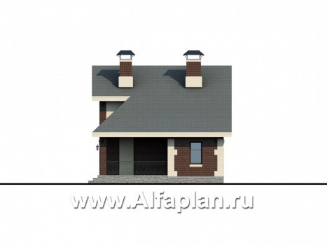 Проекты домов Альфаплан - Сауна с гостевой квартирой в мансарде и навесом на два автомобиля - превью фасада №2