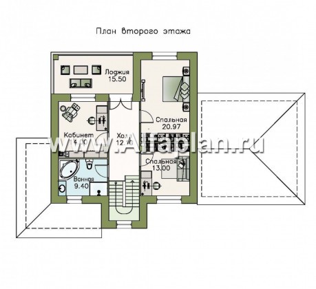 Проекты домов Альфаплан - «Кваренги» - коттедж с террасой и навесом для машины - превью плана проекта №2