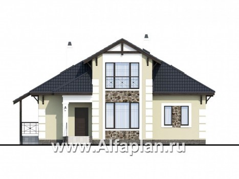 Проекты домов Альфаплан - «Простоквашино» - дом для маленького участка с жилой мансардой - превью фасада №1