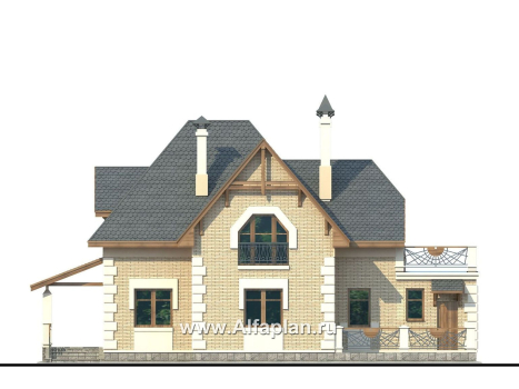 Проекты домов Альфаплан - «Шереметьев» - проект дома с большой открытой террасой - превью фасада №4
