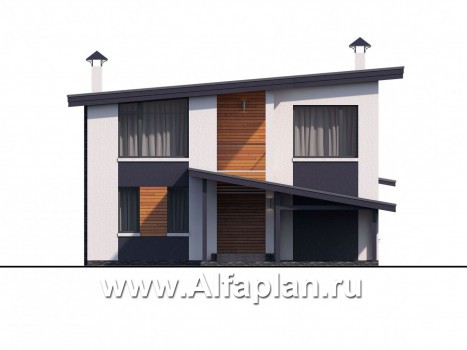 Проекты домов Альфаплан - "Модена" -стильный дом, односкатная крыша - превью фасада №1