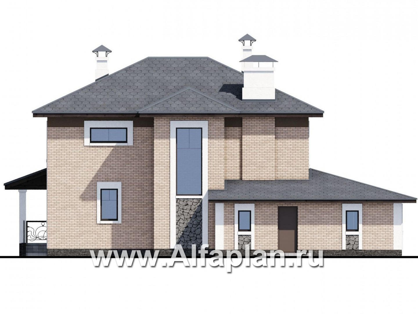 Проекты домов Альфаплан - «Модерн» - изящный коттедж с гаражом в стиле Серебряного века - изображение фасада №4