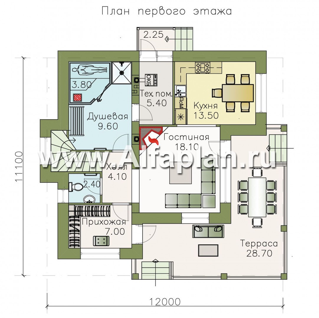 Проекты домов Альфаплан - «Квантум» - современный двухэтажный дом с большой террасой - изображение плана проекта №1