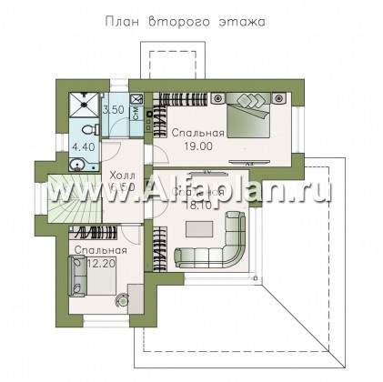 Проекты домов Альфаплан - «Квантум» - современный двухэтажный дом с большой террасой - превью плана проекта №2