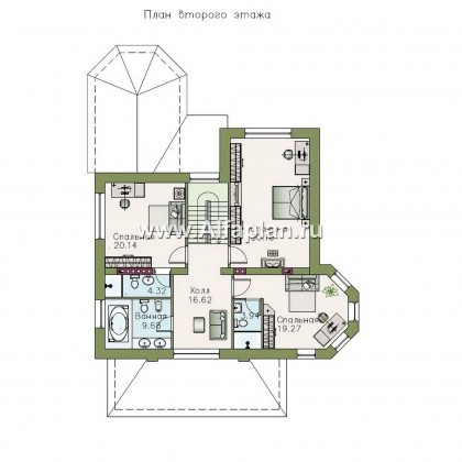 «Львиное сердце» - проект двухэтажного коттеджа, с эркером и с террасой, план дома с кабинетом на 1 эт - превью план дома