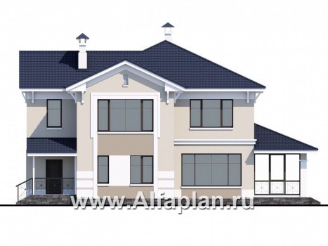 Проекты домов Альфаплан - «Патриций» - комфортабельный коттедж с большой верандой и террасой - превью фасада №4