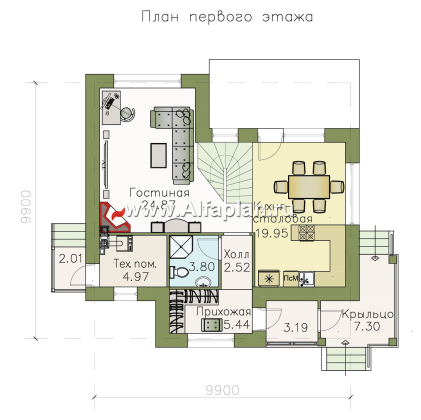 Проекты домов Альфаплан - «Невский стиль» - удобный и красивый двухэтажный дом - превью плана проекта №1
