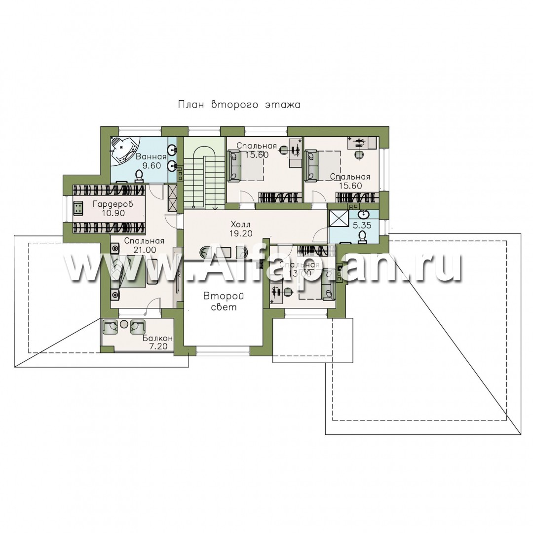 Проекты домов Альфаплан - «Арно» - классический особняк с двусветной столовой и большим гаражом - изображение плана проекта №4