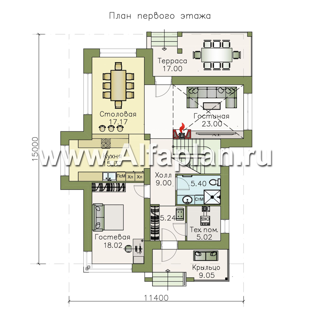 Проекты домов Альфаплан - «Эридан» - современный стильный дом с двусветной гостиной - план проекта №1