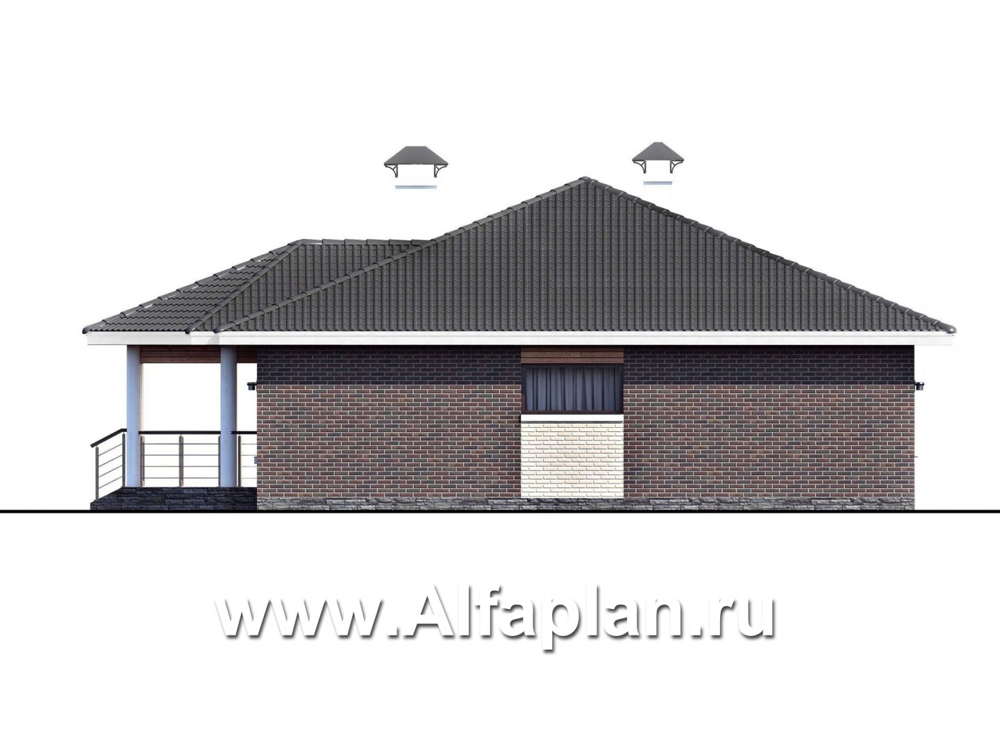 Проекты домов Альфаплан - «Леда» - одноэтажный дом с четырьмя комнатами и большой террасой - изображение фасада №2
