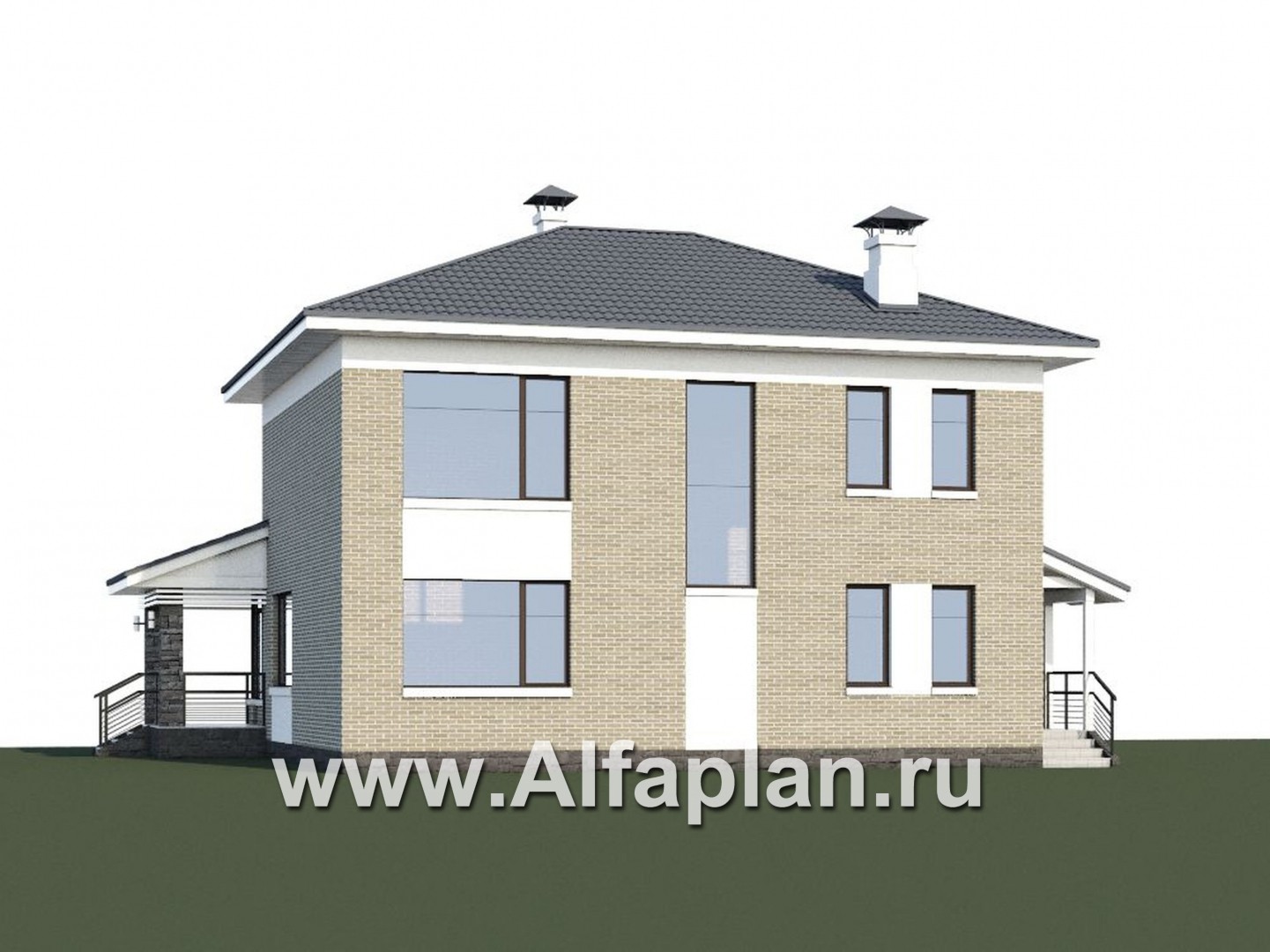 Проекты домов Альфаплан - «Летний вечер» - современный двухэтажный коттедж с верандой - дополнительное изображение №1
