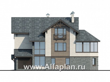 Проекты домов Альфаплан - Компактный дом с большим гаражом, верандой и зимним садом - превью фасада №2