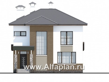 Проекты домов Альфаплан - «Приоритет» - экономичный и комфортный современный дом - превью фасада №1