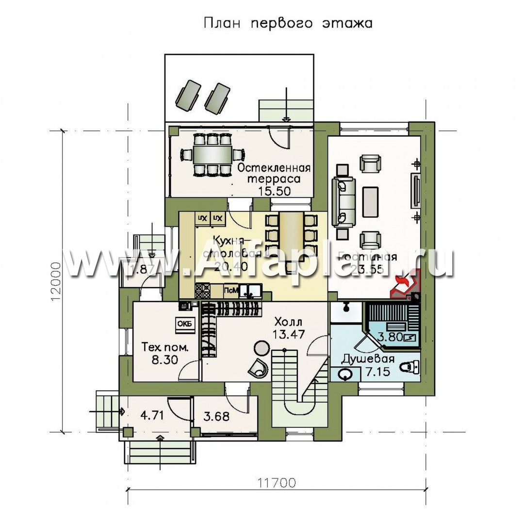 Проекты домов Альфаплан - «Кваренги» - классический коттедж с террасой и просторной лоджией - план проекта №1