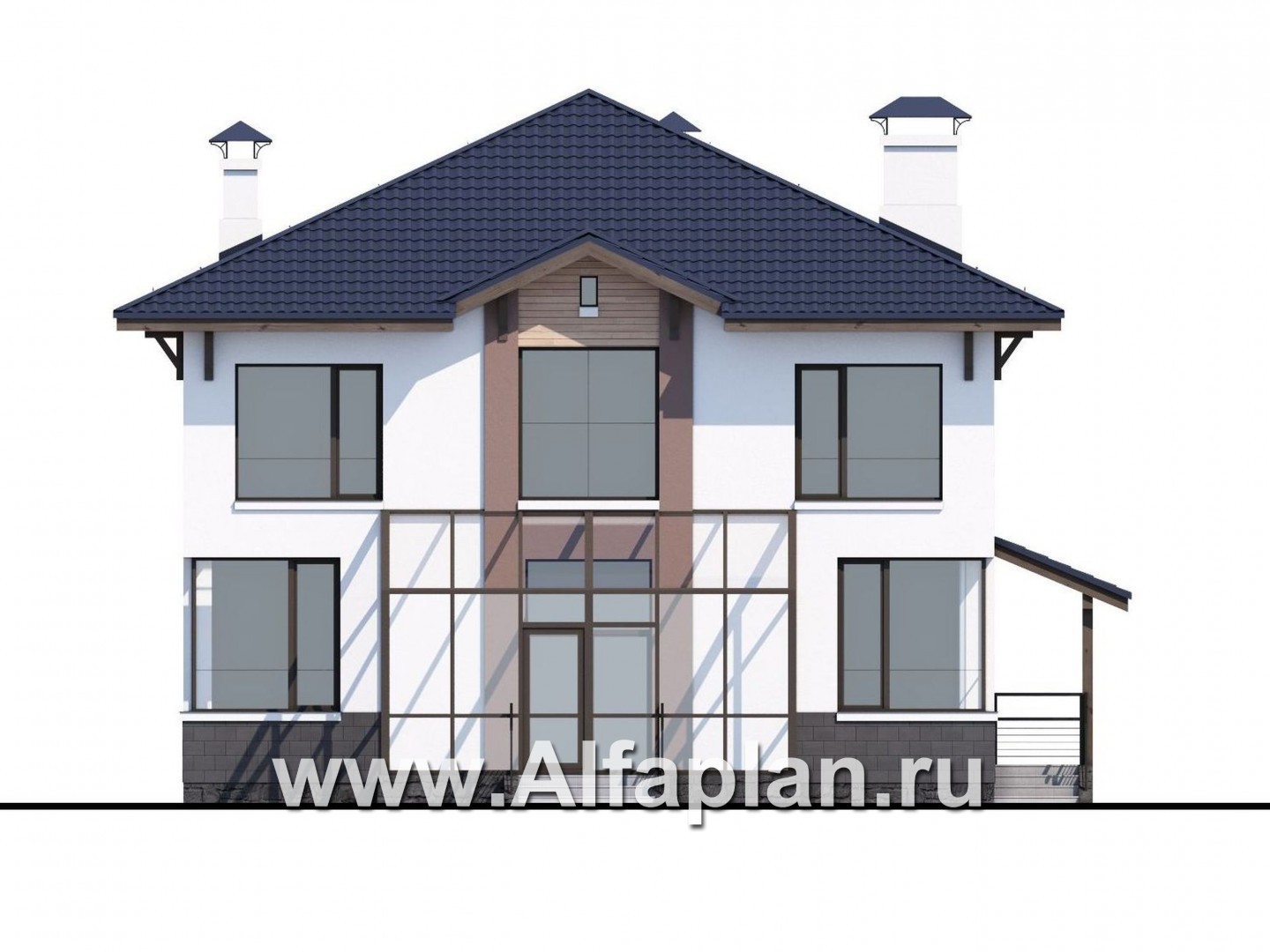 Проекты домов Альфаплан - «Четыре сезона» - современный дом с эффектной планировкой - изображение фасада №4
