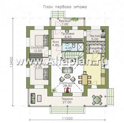 Проекты домов Альфаплан - «Моризо» - шале с двусветной гостиной - превью плана проекта №1