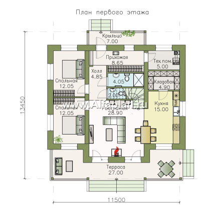 Проекты домов Альфаплан - «Моризо» - шале с четырьмя спальными комнатами - превью плана проекта №1