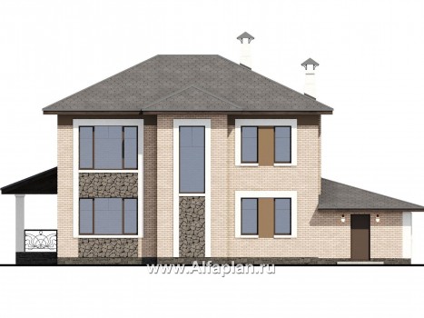 Проекты домов Альфаплан - «Арт-Нуво» - респектабельный коттедж с гаражом в стиле модерн - превью фасада №4