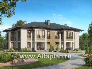 Проекты домов Альфаплан - Дом на две семьи с большими террасами-барбекю - превью основного изображения