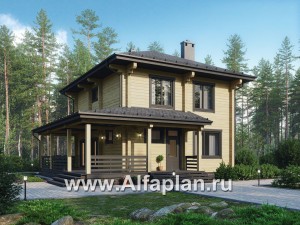 Проекты домов Альфаплан - Двухэтажный деревянный дом с террасой - превью основного изображения