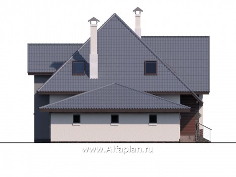 «Плеяды» — проект дома с мансардой, из кирпича или газобетона, с террасой и с сауной, с гаражом - превью фасада дома